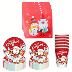 Christmas Disposable Tableware New Year Party Setup Disposable Tableware Santa Dinner Plate Christmas Tableware