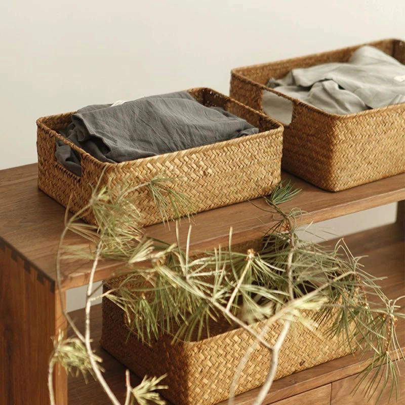 Description Picture 2 of itemZerolife Natural Large Woven Seagrass Basket Of Straw Wicker For Home Table Fruit Bread Towels Small Kitchen Storage Container