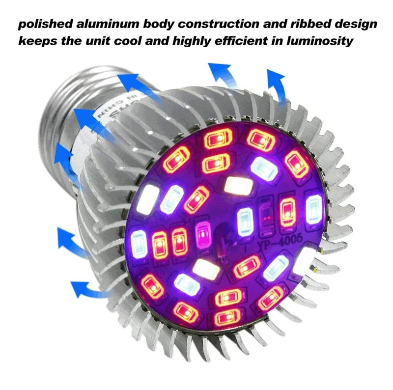Description Picture 6 of item220V Growing Lamp Bulb E27 E14 GU10 Full Spectrum 18LEDs 28LEDs Aluminum Shell Growing Light For Indoor Potted Plants Growth