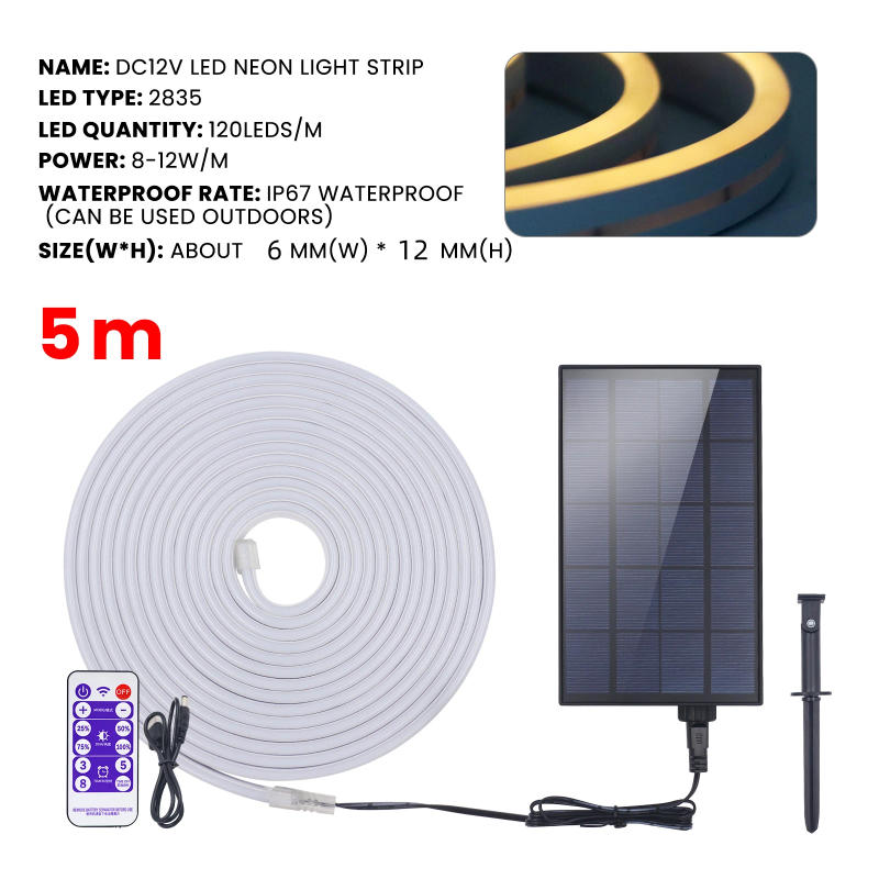 Description Picture 3 of itemSolar Neon LED Strip 12V 5M IP67 Waterproof LED Strip 2835 120Leds/M High Density COB Strip Solar Lamp for Swimming Pool Decor