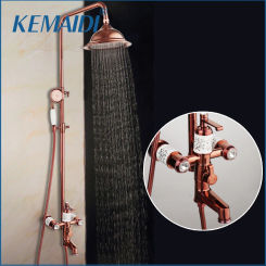 KEMAIDI Classic Rose Gold Bathroom Shower Set Wall Mounted Bath Shower Systerm 360 Swivel Bathtub Faucet Mixer Tap