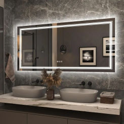 60x28 LED Lighted Mirror for Bathroom Wall Large Vanity Mirror with Lights Dimmable Shatterpoof Anti-Fog Backlit Front Lighted