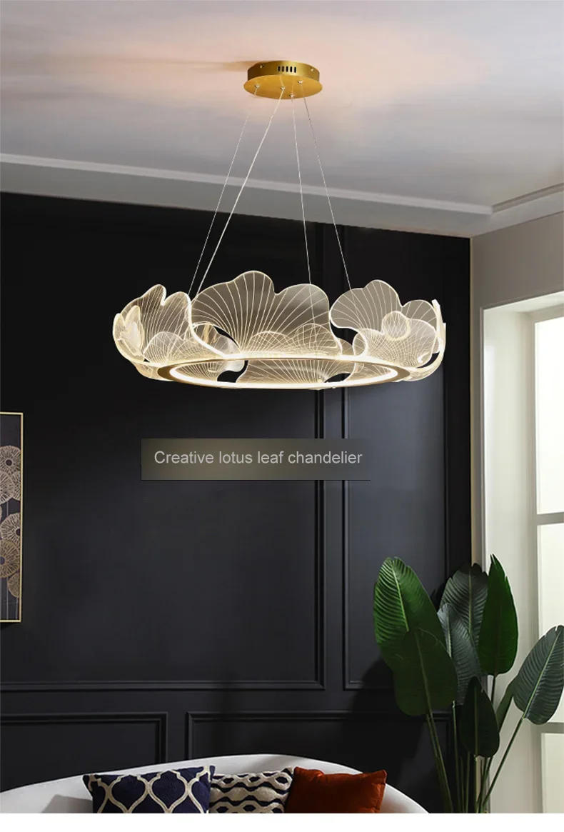 Description Picture 2 of itemModern Nordic Light Luxury Lotus Leaf Chandelier Postmodern Minimalist Living Room Dining Room Bedroom Pendant Lamp