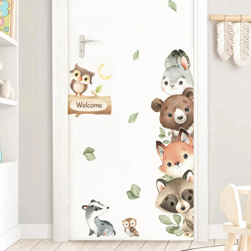 Description Picture 6 of itemWatercolor Cartoon Forest Animals Bear Rabbit Door Stickers Wall Stickers for Kids Room Bedroom Home Decoration Wall Decor