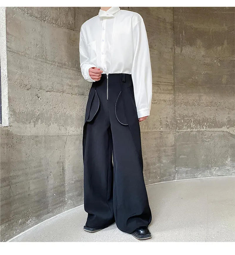 Description Picture 6 of itemHKSH Spring New Men's Tide Dark Wide Leg Straight Casual Suit Pants Chic Metal Zipper Design Floor Mop Fashion Trousers HK0075