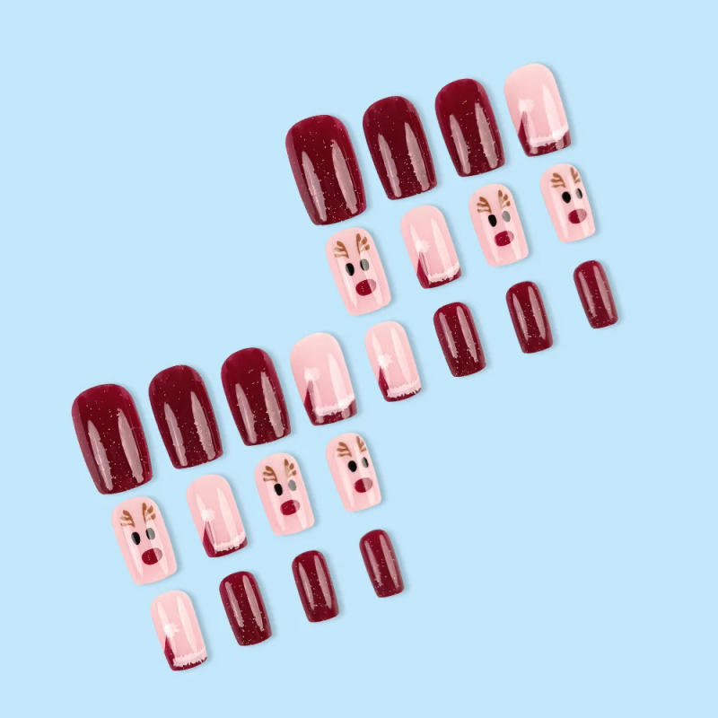 Description Picture 4 of item24pcs Christmas Hat Fake Nails Sweet Elk Deer False Nails Wearable Detachable Short French Press on Nails for Christmas Gifts