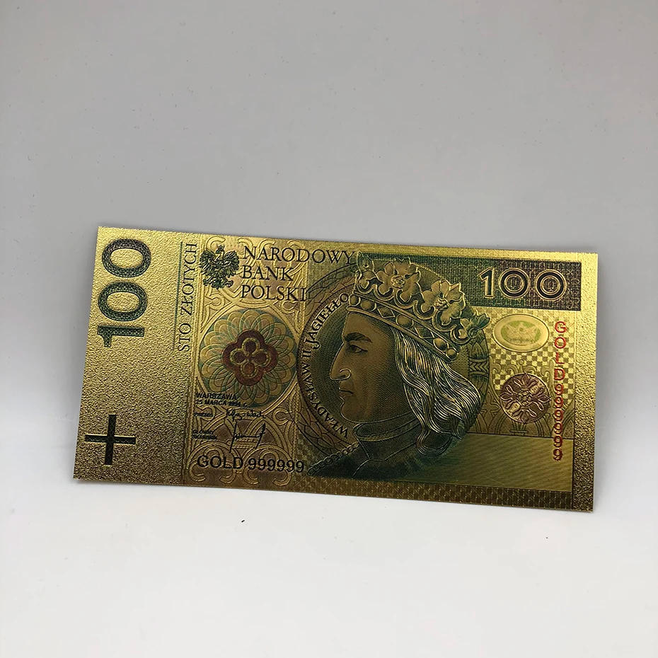 Description Picture 6 of itemWholesale 8 Designs Colored Gold Foil Polish Banknote Set 50 100 200 500 PLN for Partriotism Poland Crafts Collection