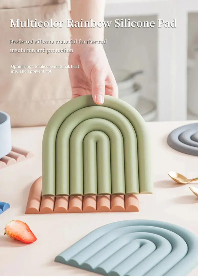 Description Picture 2 of item1PC Rainbow Silicone Table Mat Coaster Hot Dishes Potholder Placemat Multifunctional Pot Holders For Kitchen Heat Resistant Pan