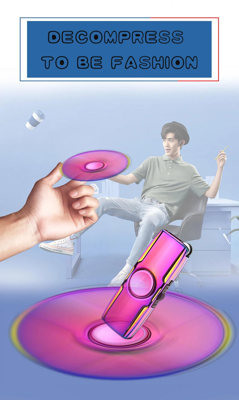Description Picture 3 of itemMetal Fidget Spinner Cool Butan Gas Lighter Windproof Blue Flame Nozzles Turbo Torch Jet Lighter Cigar Smoke Accessories Gadgets