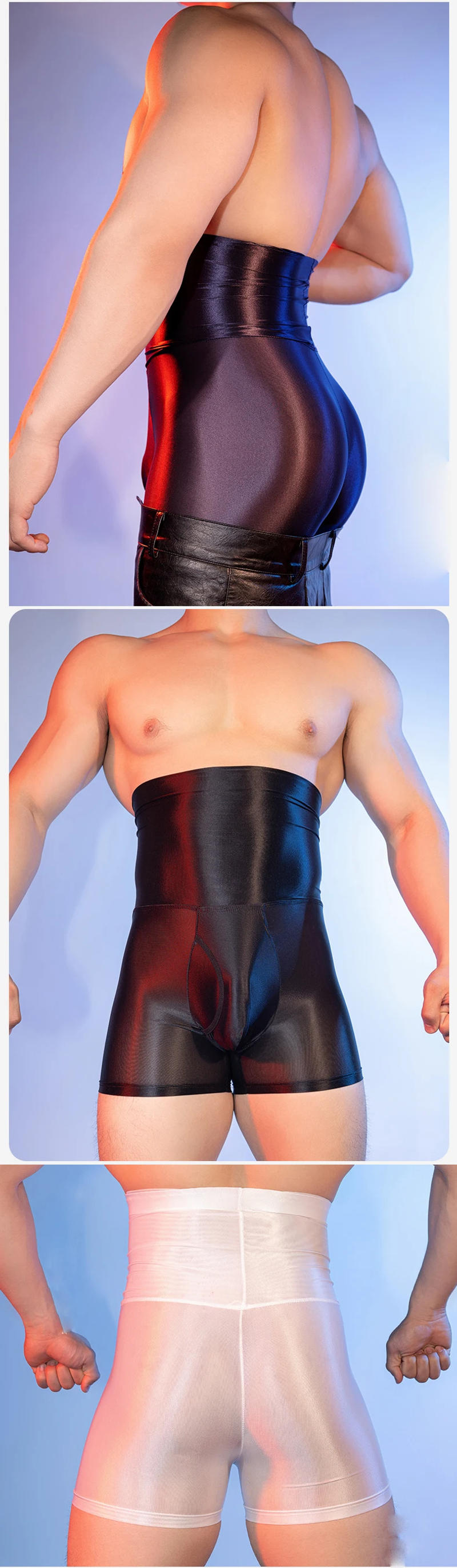 Description Picture 5 of itemMen's Pants Boxer High Elastic Control Tummy Lift Butt Sexy Shorts U Bulge Pouch Hole Open Oil Shiny Shaper Exotic Man Lingerie