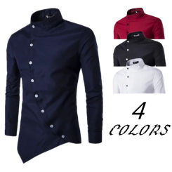 2024 ropa hombre Men's Diagonal Placket Long Sleeved Slim Fit Shirt with Multi Button Decoration Men's Standing Collar Top