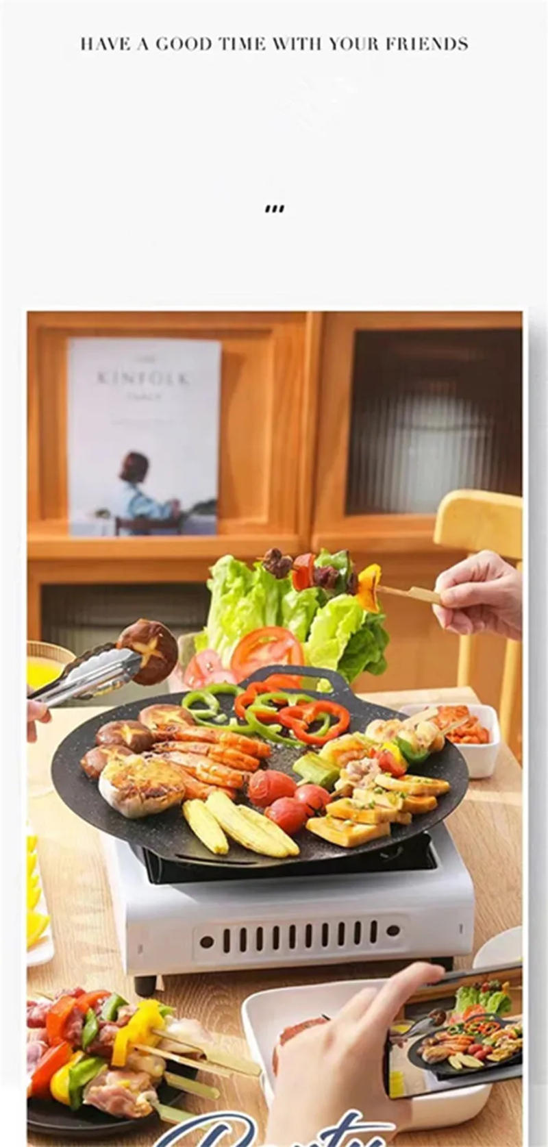 Description Picture 4 of itemPortable Outdoor Camping Non-stick Pan Kitchen Bakeware Oil Frying Baking Pan Multi-purpose Induction Cooker for Household Tools