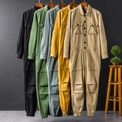 Men Jumpsuit Work Husband Cotton Bib Overall Hip Hop Japanese Style Streetwear Loose Cargo Pant Black Street Dance Trousers Male