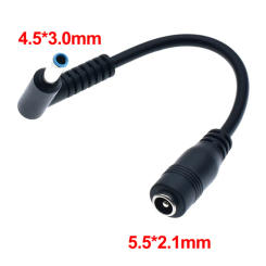 5.5x2.1mm Female to 4.5x3.0mm Male DC Power Charger Converter Adapter Right Angle Cable For HP Laptop Blue Tips
