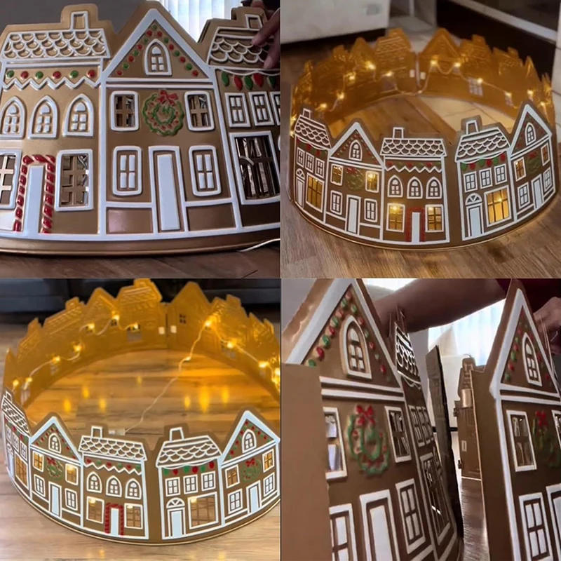 Description Picture 5 of item66cm/72cm LED Christmas Tree Collar PVC Gingerbread House Christmas Tree Skirt Base Stand 2025 New Year Party Decorations