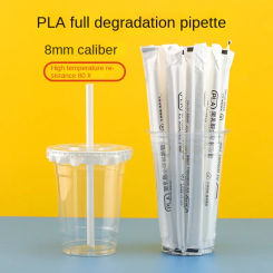 8mm caliber PLA biodegradable straw disposable environmentally friendly milk tea coffee high temperature resistant hot drink