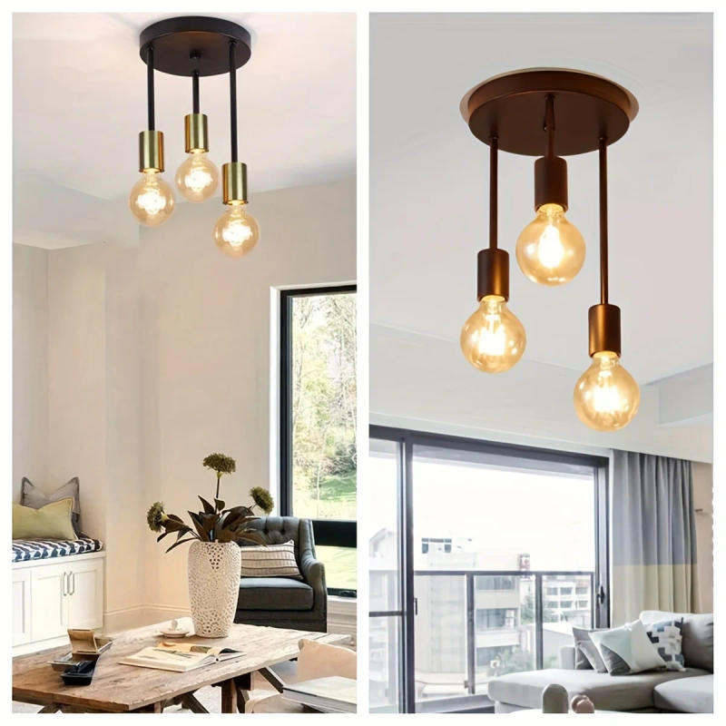 Description Picture 2 of itemIndustrial Ceiling Light Black 3 Way Pendant Light E27 Ceiling Lighting for Indoor Living Room Ceiling Chandelier Vintage