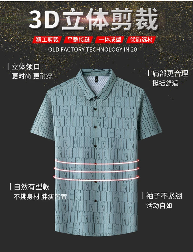 Description Picture 5 of itemHigh-end Summer Korean Quality Lapel Shirt Short-sleeved Printed Designer Cool Seamless Men's Fashion Business Casualjavascript:
