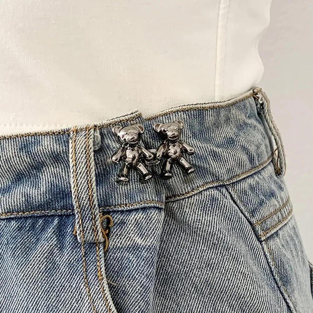 Description Picture 4 of item2Pcs Bear Shaped Adjustable Jean Button Waist Buckle Snap Pants  Extender Replacement Jeans  Attacher Pins