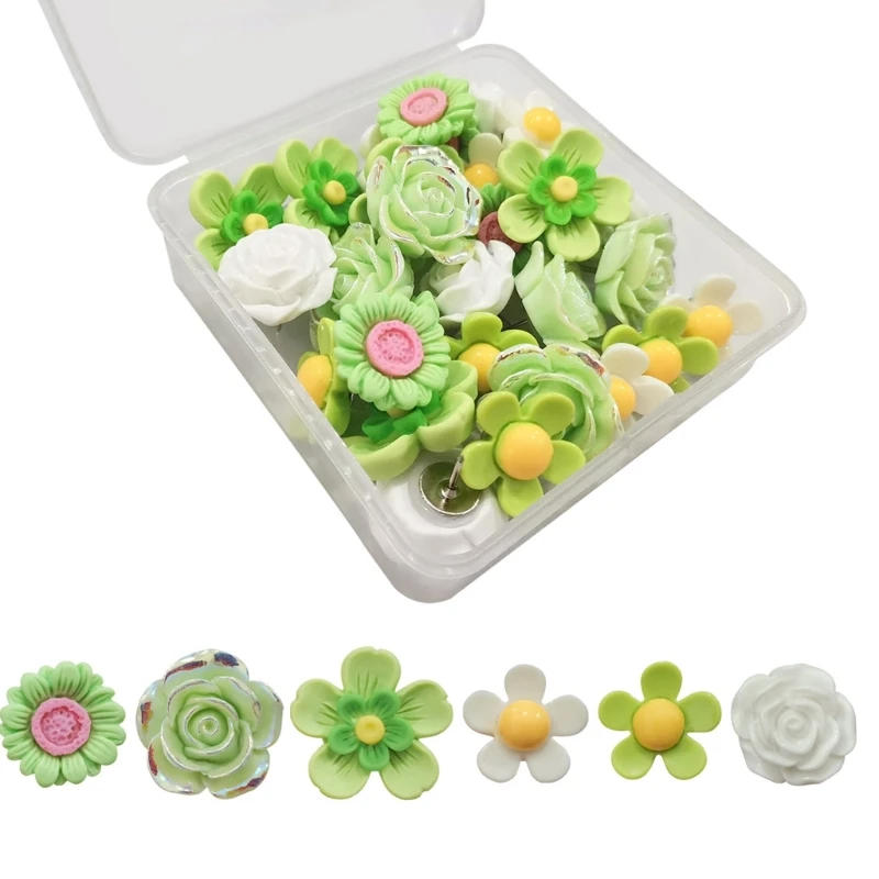 Description Picture 6 of itemPack of 30 flower Push Pins Colorful Flower Thumbtack for Bulletin Board