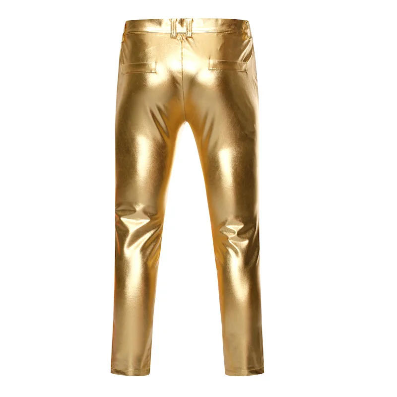 Description Picture 6 of itemPU Leather Pants Men Brand Skinny Shiny Gold Coated Metallic Pants Trousers Nightclub Motorcycle Stage Perform Pants for Singers