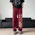 Autumn Dragon Printed Drawstring Sweatpants Fashion Loose Casual High Street Wide Leg Harem Pants Men Trousers Male Clothes