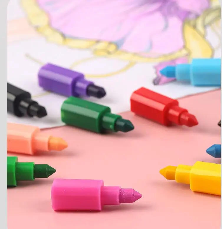 Description Picture 3 of item6Pcs Rainbow 12 Colors Replaceable Block Crayons Painting Pen for Kids Birthday Party Favors Back To School Gifts School Rewards