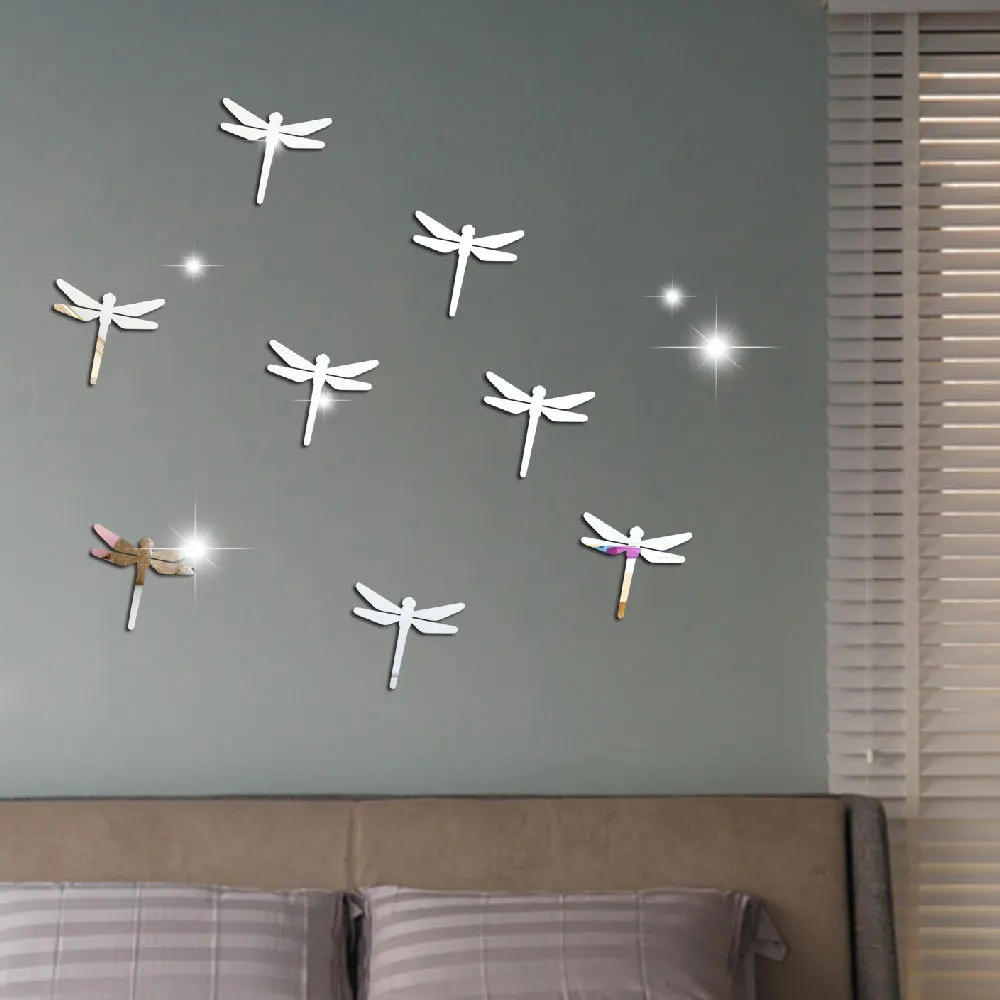 Description Picture 2 of item10pcs Dragonfly Acrylic Mirror Wall Stickers Self-adhesive Mirror for living room TV background wall decoration Home Decoration