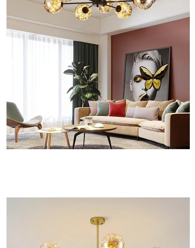 Description Picture 6 of itemChandeliers LED Ceiling Light For Living Room Bedroom Dining Room Kitchen Home Decor Black Gold Star Glass Ball Pendant Lamps