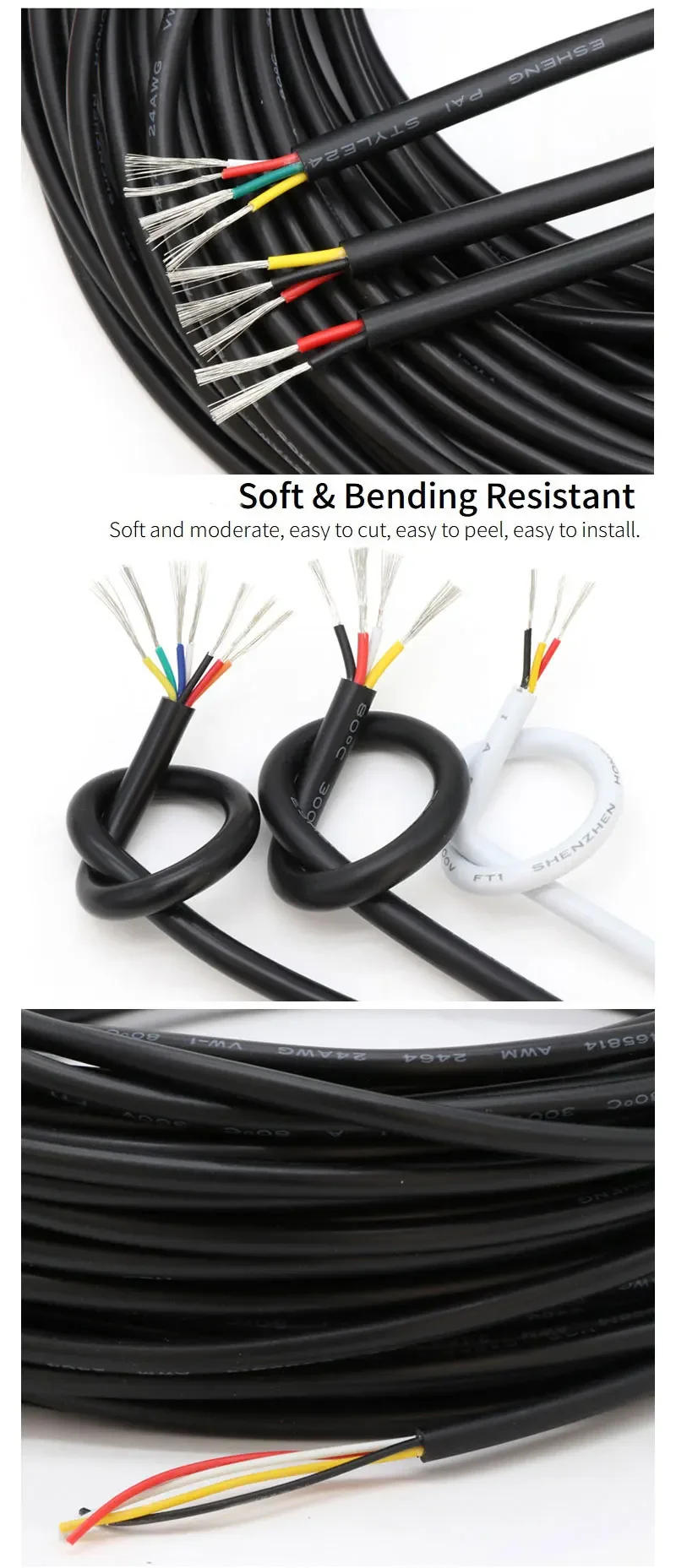 Description Picture 6 of item2/5/10M UL2464 Sheathed Wire Cable 30 28 26 24 22 20 18 16AWG Copper Signal Cable 2 3 4 5 6 7 8 9 10 Cores Electronic Audio Wire