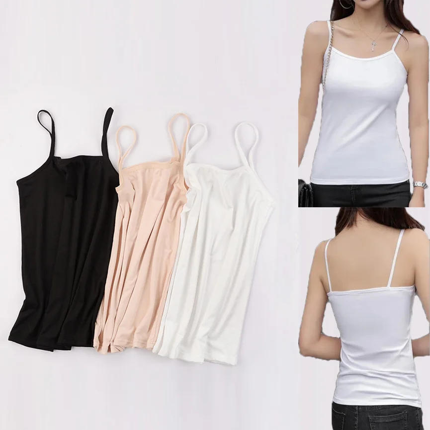 Description Picture 3 of itemWomen Simple Camisoles Summer Girl Sexy Strap Cotton Sleeveless Thin Camisole Vest Solid Top Simple Base Vest Tops Female Undies