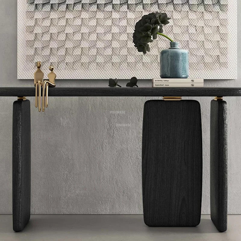 Description Picture 3 of itemAmerican Solid Wood Console Table Living Room Furniture Entrance Console Light Luxury Home Creative Design Black Porch Cabinet Z