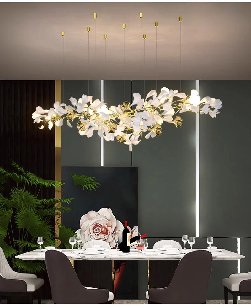 Description Picture 5 of itemNordic Luxury Ceramic Ginkgo Leaf Chandelier Living Dining Room Bedroom Led Pendant Lamp Home Decor Bar Hanging Light Fixture