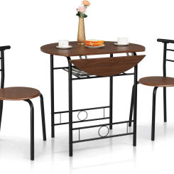 Comfort Corner Drop Leaf Dining Table Set 3 Pieces f,Small Kitchen Table Set for 2,Round Folding Table with 2 Chairs for Kitchen