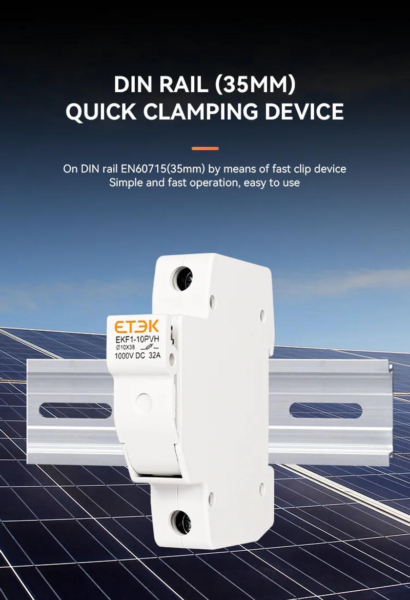 Description Picture 4 of itemETEK DC Solar Fuse Holder 1000V 1P 15A 20A 25A Photovoltaic Fuse Base Link PV System GPV 10x38mm DIN Rail EKF1-10PVH