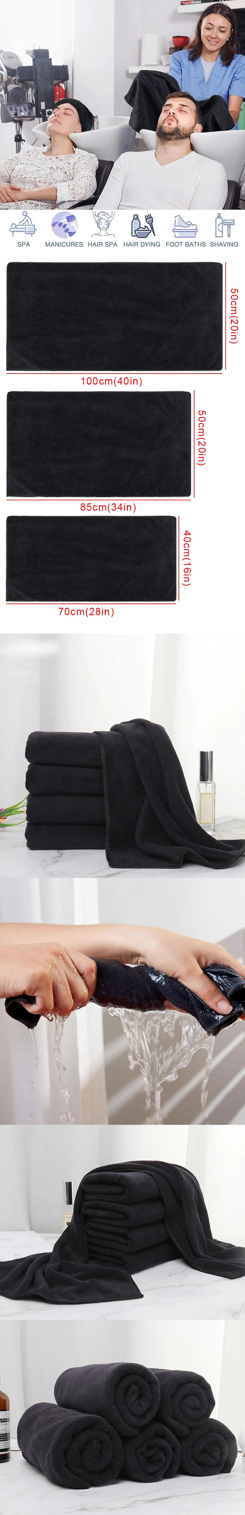Description Picture 3 of item5Pcs Black Microfiber Bleach Proof Towel Beauty Hair Salon Hair Drying Towel Set For home Hotel Resort Spa