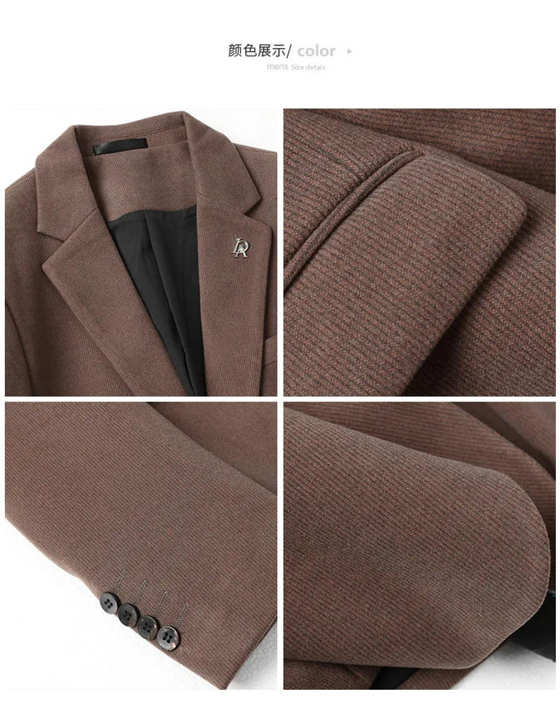 Description Picture 4 of itemPremium Brand Men's Winter Coat Fashion Dark Woolen Blazers Men New Fall/winter Thickened Suit Jacket Slim Casual Tuxedo for Men