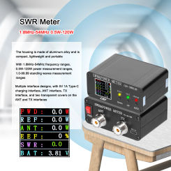 1.8MHz-54MHz Standing-waves Meter 240 * 240 Full Color Digital LCD Display SWR Short Waves Meters 0.5-120W Power Watt Meter