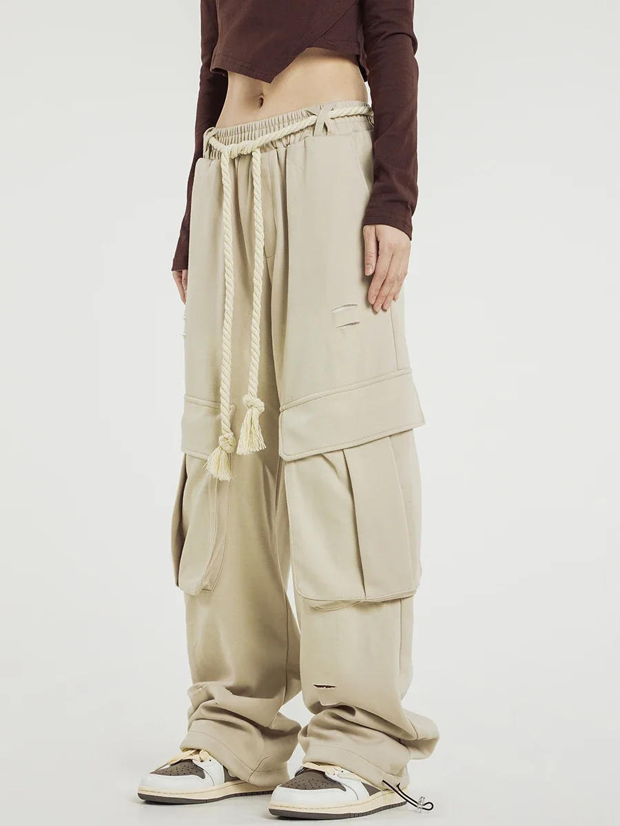 Description Picture 4 of itemAmerican-Style Drawstring Wide-Leg Trousers Washed Side Pocket Overalls Men's and Women's Casual Straight Pants Trendy Fashion