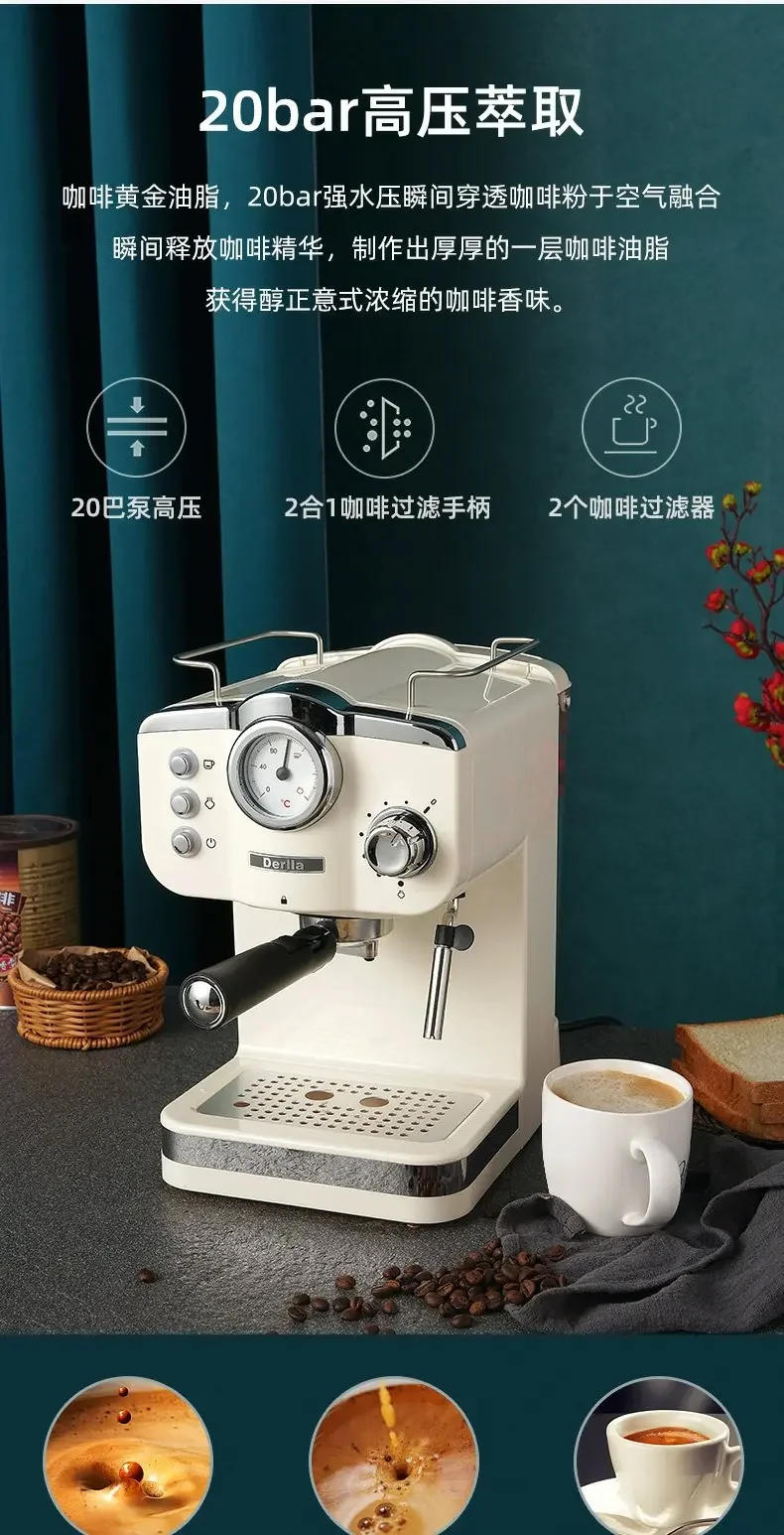 Description Picture 4 of item220V Derlla Half-automatic Espresso Coffee Machine with Milk Frother- Compact and Retro Style