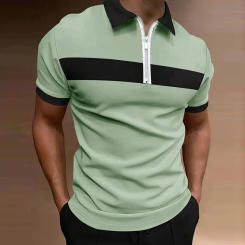 New Men Spell Color Short Sleeve Polo Shirt Men Business Casual Zipper Polo Shirt .
