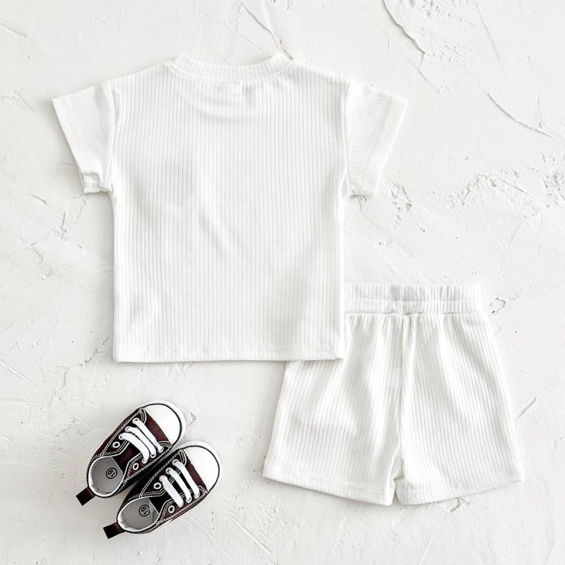 Description Picture 5 of item2Pcs/Sets Baby Clothes Boys Girls Cute Casual Style Baby Clothing Set Embroidered Little Bear Tee +Sports Shorts Summer Suit