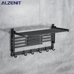 Black Folding Towel Rack Multifunctional Rotatable Drying Holder Toilet Space Aluminum Storage Towel Shelf Bathroom Accessories