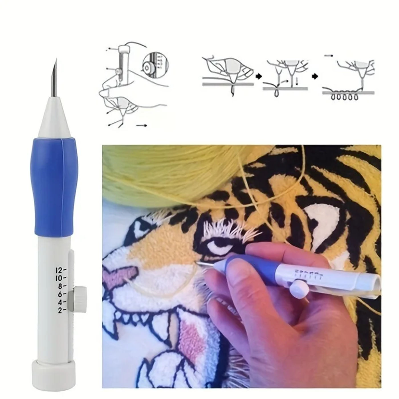 Description Picture 5 of item1 Set, Embroidery Knitting Pocket Needle Pen Sewing Tool Punching Needle Magic Embroidery Needle Pen DIY Knitting Sewing Tool