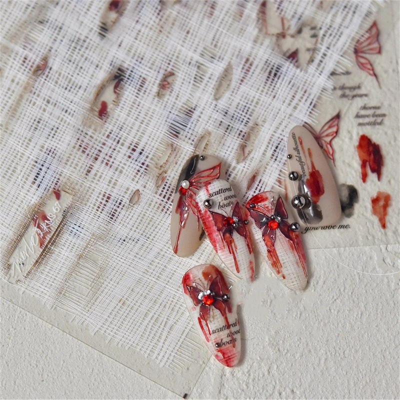 Description Picture 5 of item1pcs 5D Relief Red Retro Butterfly Nail Art Charms Stickers Luxury Acrylic Nail Decoration Decals DIY Manicure Ornament Slider