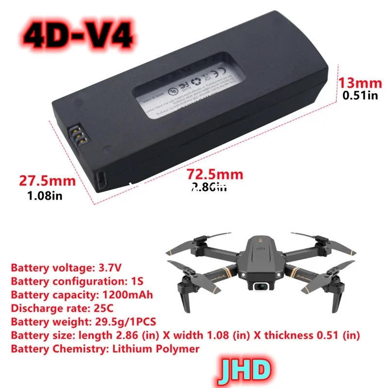 Description Picture 4 of itemJHD Bateria 4DRC V4 Battery 3.7V 1200MAh For Original 4D-V4 Drone Battery RC Quadcopter V4 Replacement Battery Wholesale