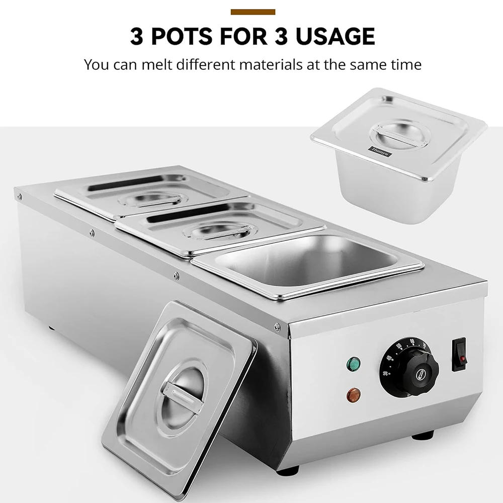 Description Picture 2 of itemStainless Steel Commercial Electric 3 Pot Small Heated Chocolate Melting Pot Chocolate Melter Chocolate Tempering Machine
