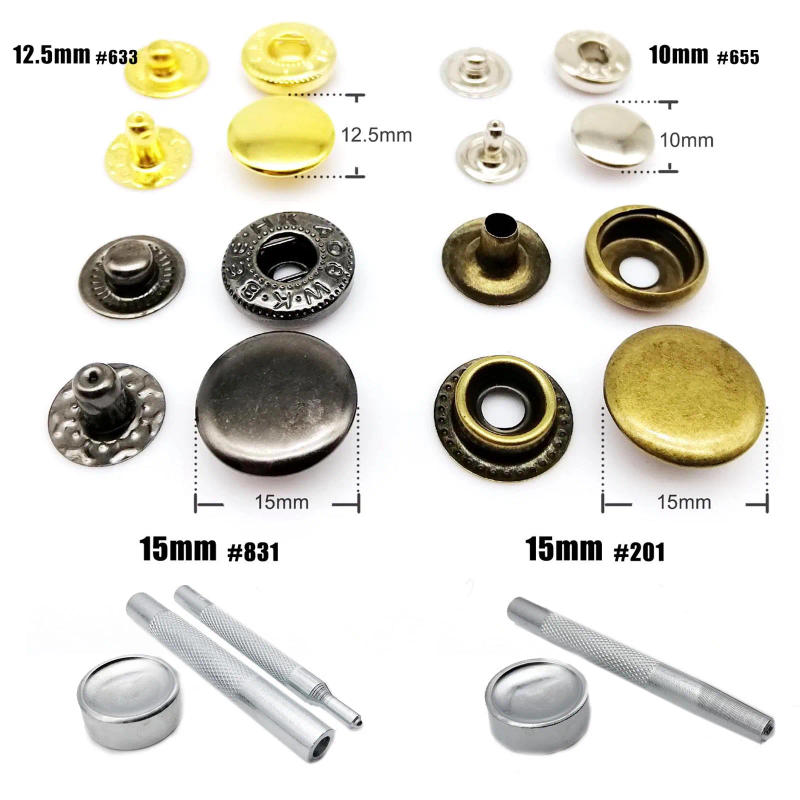 Description Picture 6 of item50 sets 10/12.5/15mm #633 655 831 201 Metal Sewing Press Fastener Snap Button Popper Leather Bag Clothes Jacket Coat Repair Tool