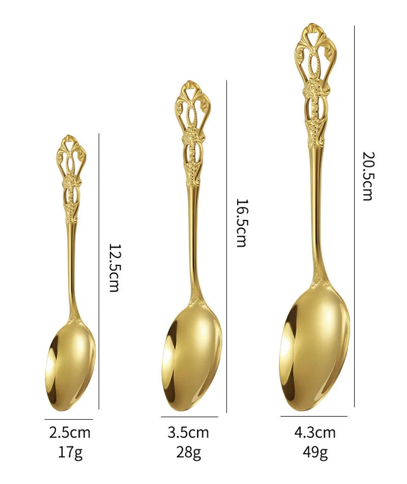 Description Picture 4 of itemLuxury Golden Dinner Set Vintage Western Stainless Steel Cutlery Sets Wedding Engraving Tableware Knife Fork Spoon Teapoon1Pc