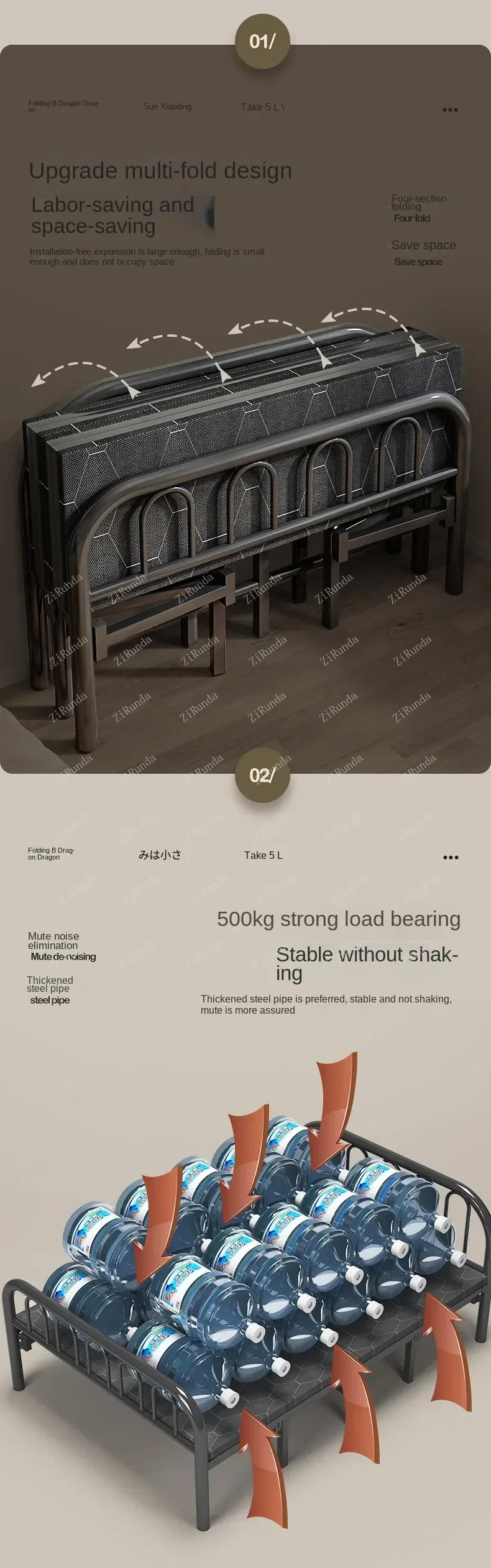 Description Picture 3 of item~L Folding Bed Double Home Simple Bed Rental House Noon Break Bed Office Single Nap Hard-Based Bed Bedroom Sets Beds